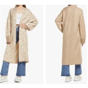 Topshop Long Neutral Oversized Cardigan Open Front Leopard Print Size Small
